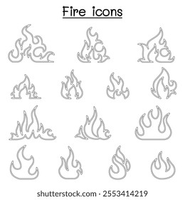 Fire icon set in thin line style