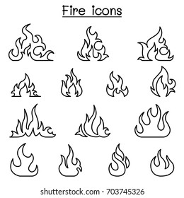 Fire icon set in thin line style