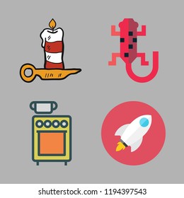 fire icon set. vector set about candle, stove, salamander and rocket ship icons set.