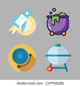 fire icon set. vector set about barbecue, rocket, alarm bell and cauldron icons set.