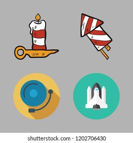 fire icon set. vector set about alarm bell, space shuttle, candle and firework icons set.