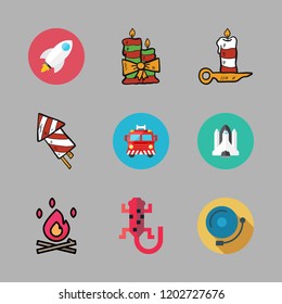 fire icon set. vector set about space shuttle, bonfire, firework and salamander icons set.