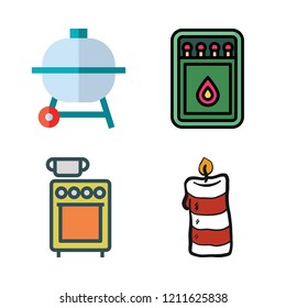 fire icon set. vector set about stove, barbecue, matches and candle icons set.