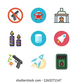 fire icon set. vector set about rocket ship, matches, gun and rocket icons set.
