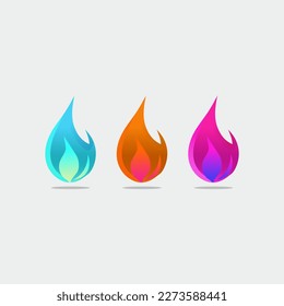 Fire icon set. Vector illustration. Flat design style