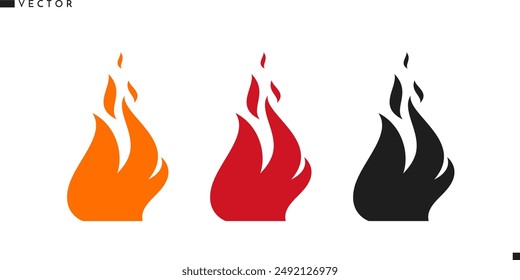 Fire icon set. Vector illustration EPS10. Isolated fire on white background. Vintage style sign
