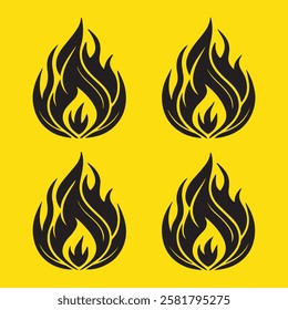 Fire Icon Set Vector Silhouette Design