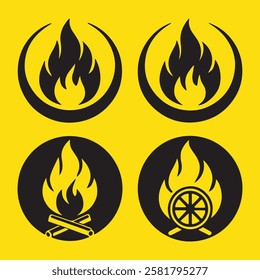 Fire Icon Set Vector Silhouette Design