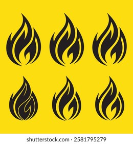 Fire Icon Set Vector Silhouette Design