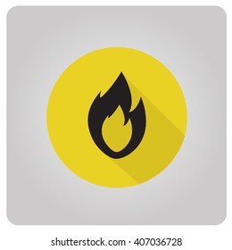 fire icon, fire sign, flat fire, black fire in a yellow circle