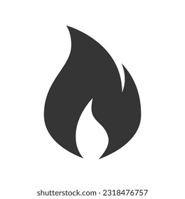 Fire icon. Simple black flame emoji in flat style isolated on a white background.