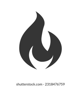 Feuersymbol. Einfache schwarze Flamme Emoji im flachen Stil einzeln auf weißem Hintergrund.