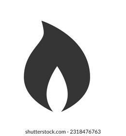 Fire icon. Simple black flame emoji in flat style isolated on a white background.