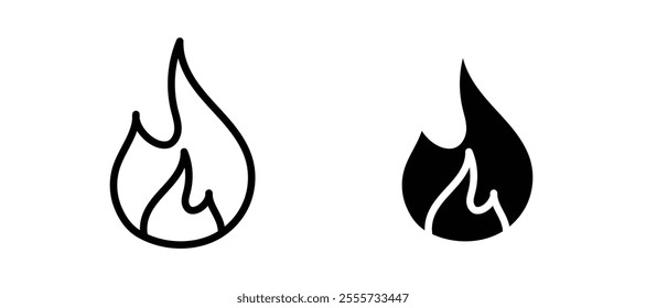 Fire icon symbol collection on white background.