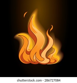Fire icon. Tongues of flame on dark background isolate.