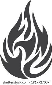 Fire icon vector, Black icon isolated on white background. Fire flame silhouette. Simple icon.