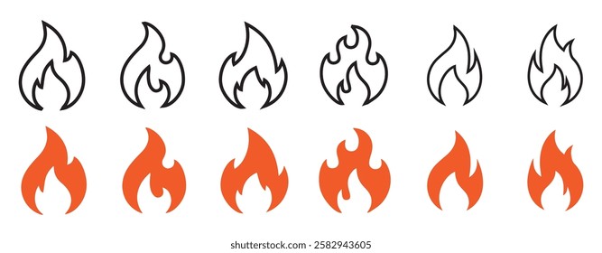 Fire icon vector. Bonfire. Set Symbol of Fire. Fire Line Icons illustration eps 10