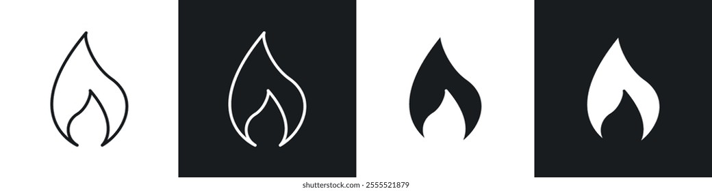 Fire icon vector collection in black and white.