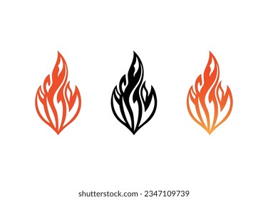 Fire Icon vector of Flame Logo clipart, flaming fireball sign hot energy symbol. isolated on white background.
