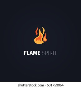 Fire icon. Vector flame spirit logo template on black background