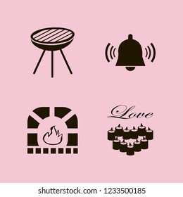 fire icon. fire vector icons set fireplace, grill, school bell and candles heart