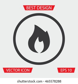 Fire Icon - Vector illustration of fire icon in circle on gray background. Hot Icon. Heat Icon. Burn Icon.