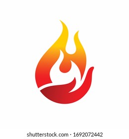 fire icon vector illustration and hand logo design