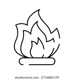 Ilustración vectorial de ícono de fuego que muestra una hoguera con llamas parpadeantes y un elemento de calefacción debajo, perfecto para conceptos de calor, energía, advertencia, peligro, camping o cocina