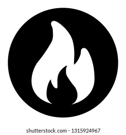 Fire icon vector on black circle. White background