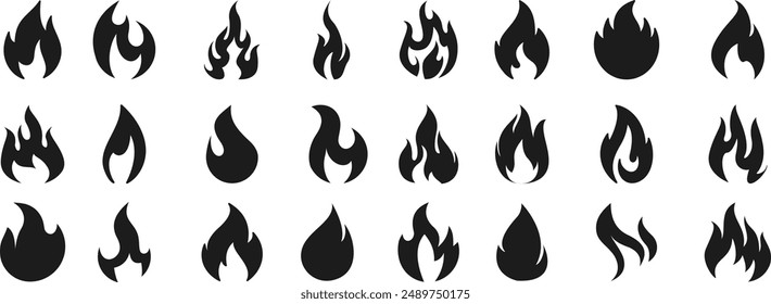 Fire icon vector set. Fire flame symbol. Flame icon collection. fireball and flame vector illustration icon set. Fire flame icon. Burning symbol. Fireball sign. Energy illustration isolated.