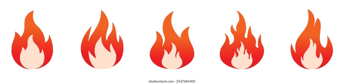 Fire icon vector set. Fire flame symbol. Flame icon collection. fireball and flame vector illustration icon set. Fire flame icon. Burning symbol. Fireball sign. Energy illustration isolated.