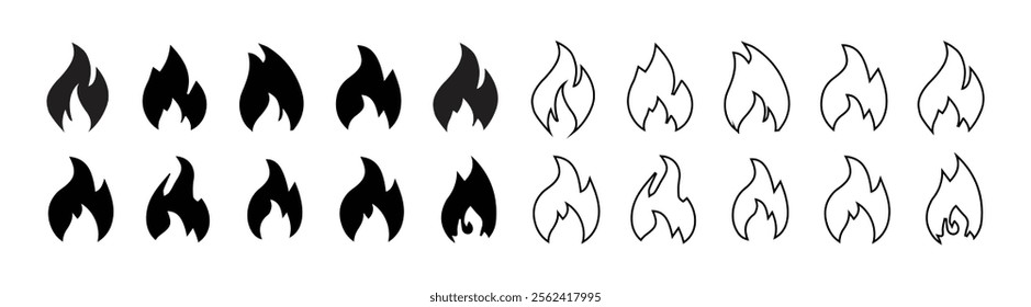  Fire icon vector set. Fire Flame Icon Set Symbol of Fire. Fire flame clipart design illustration