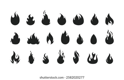 Fire icon vector set. Fire flame symbol. Flame icon collection. Fire silhouette icon.