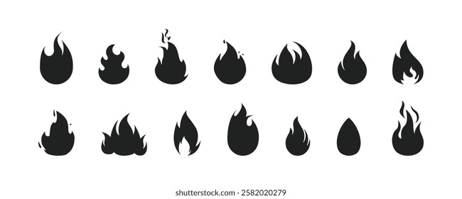 Fire icon vector set. Fire flame symbol. Flame icon collection. Fire silhouette icon.