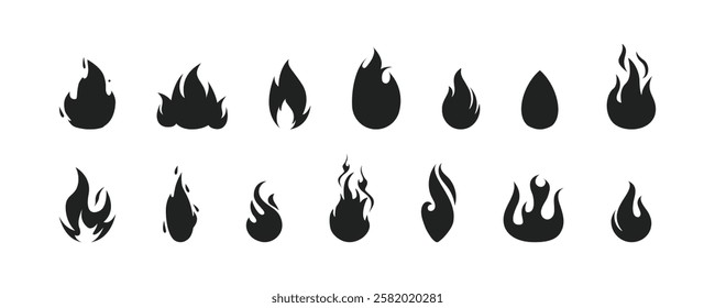 Fire icon vector set. Fire flame symbol. Flame icon collection. Fire silhouette icon.