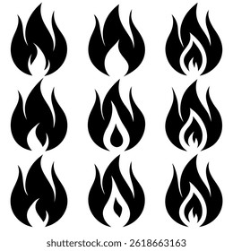 Ícone de incêndio vetor definido. Símbolo da chama de fogo. Coleção de ícones de chama.