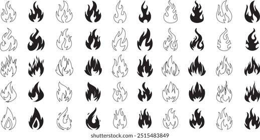 Fire icon vector set. Illustration Fire flame symbol.. lines Flame icon collection.