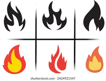 Fire icon vector set isolated from background. Different dark fire icons in modern flat style svg