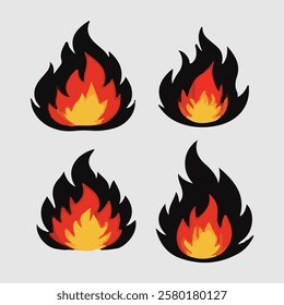 Fire icon vector set icon silhouette vector style with white background Art  Illustration