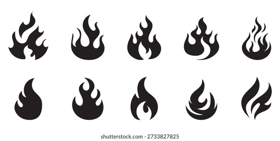 Fire icon vector set. Silhouette of  fire icon, collection.  Fireball and flame vector illustration icon set. Burning symbol. Energy vector illustration. 