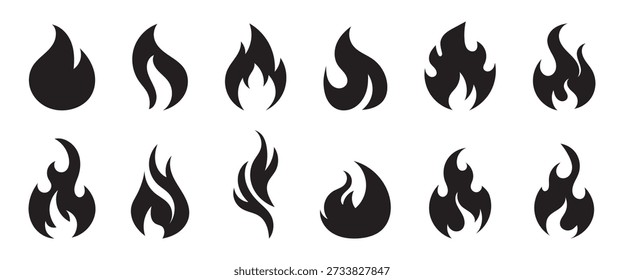 Fire icon vector set. Silhouette of  fire icon, collection.  Fireball and flame vector illustration icon set. Burning symbol. Energy vector illustration. 