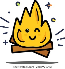 
Fire icon with wooden blocks and shadow inside in vector format.eps