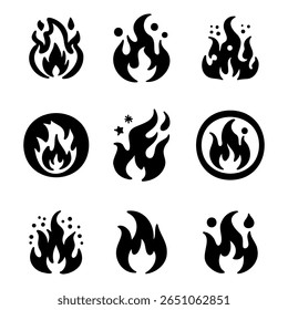 Fogo Icons Coleção Black Flames em diferentes estilos