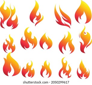Kollektion der Feuersymbole mit farbigen flachen dynamischen Formen 