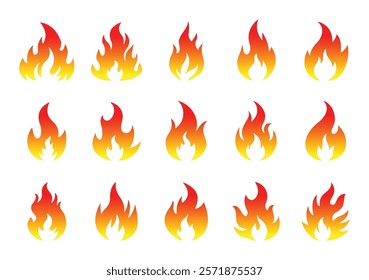 Fire Icons Collection. Fire Flame Symbol Flat Style Vector Illustration. Campfire Bonfire Danger Heat Warm Sign Design Element.