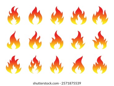 Fire Icons Collection. Fire Flame Symbol Flat Style Vector Illustration. Campfire Bonfire Danger Heat Warm Sign Design Element.