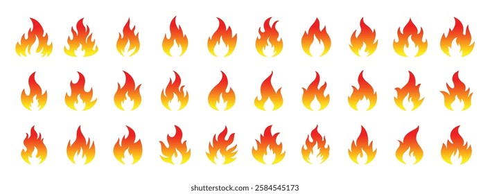 Fire Icons Collection. Fire Flame Symbol Flat Style Vector Illustration. Campfire Bonfire Danger Heat Warm Sign Design Element.