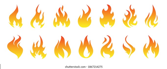 Fire icons for design. Concept flame set, fire, icon, vector illustration in flat style