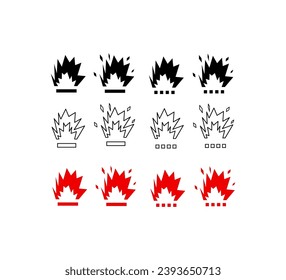 Fire icons. Different styles, fire icons for design. Vector icons