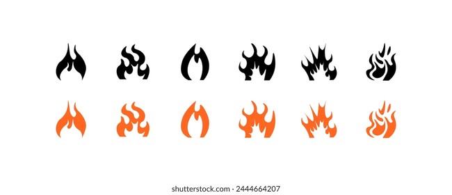 Feuer-Symbole. Verschiedene Stile, gelb, Feuer Icons Kollektion. Vektorsymbole
